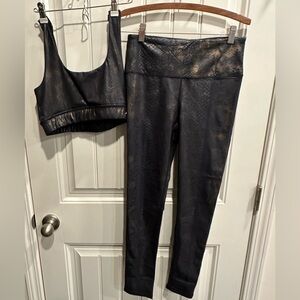 Mono B Black Faux Leather-Look Leggings with Shimmer